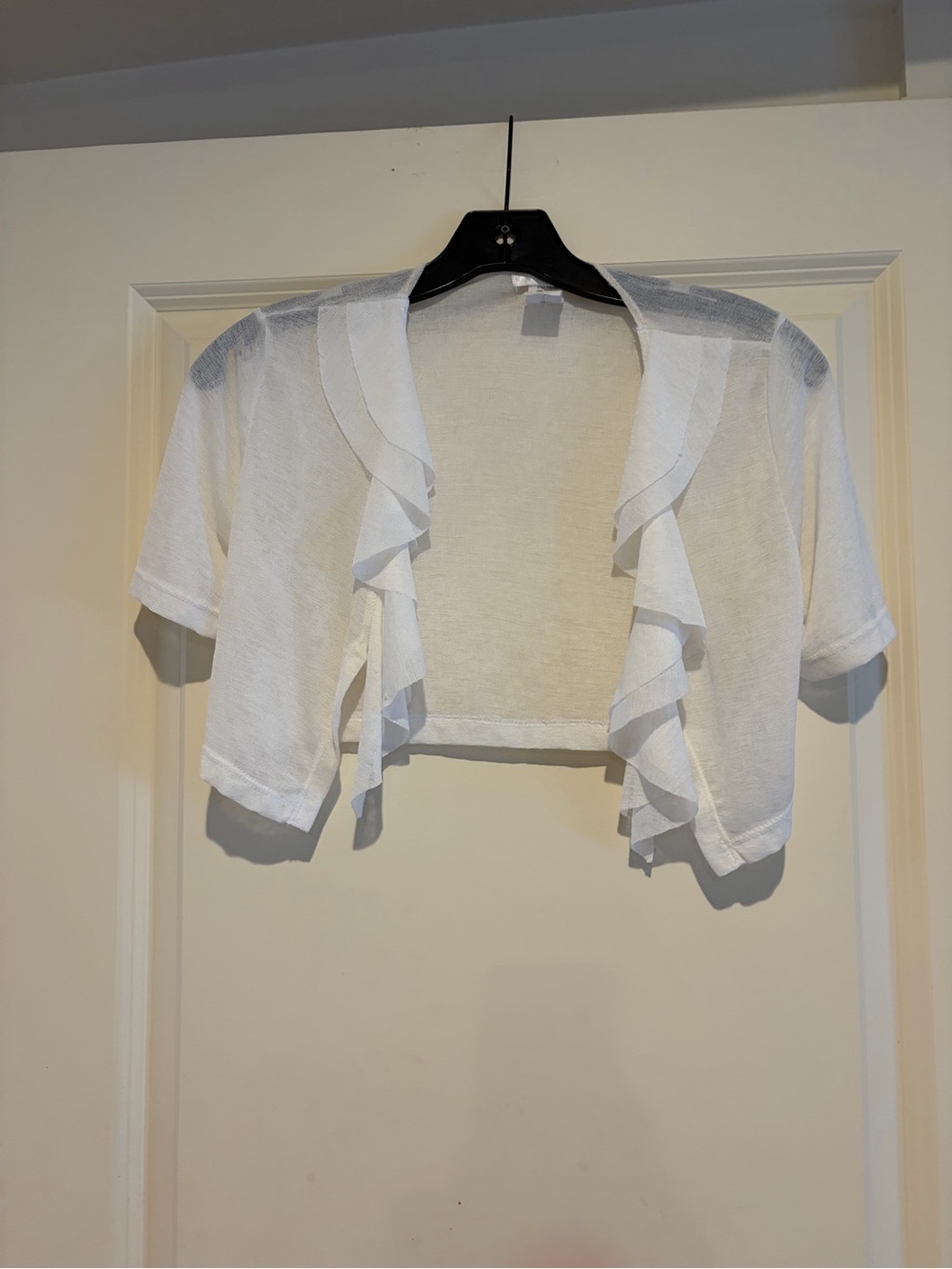 Women's White Ruffle Shrug Bolero